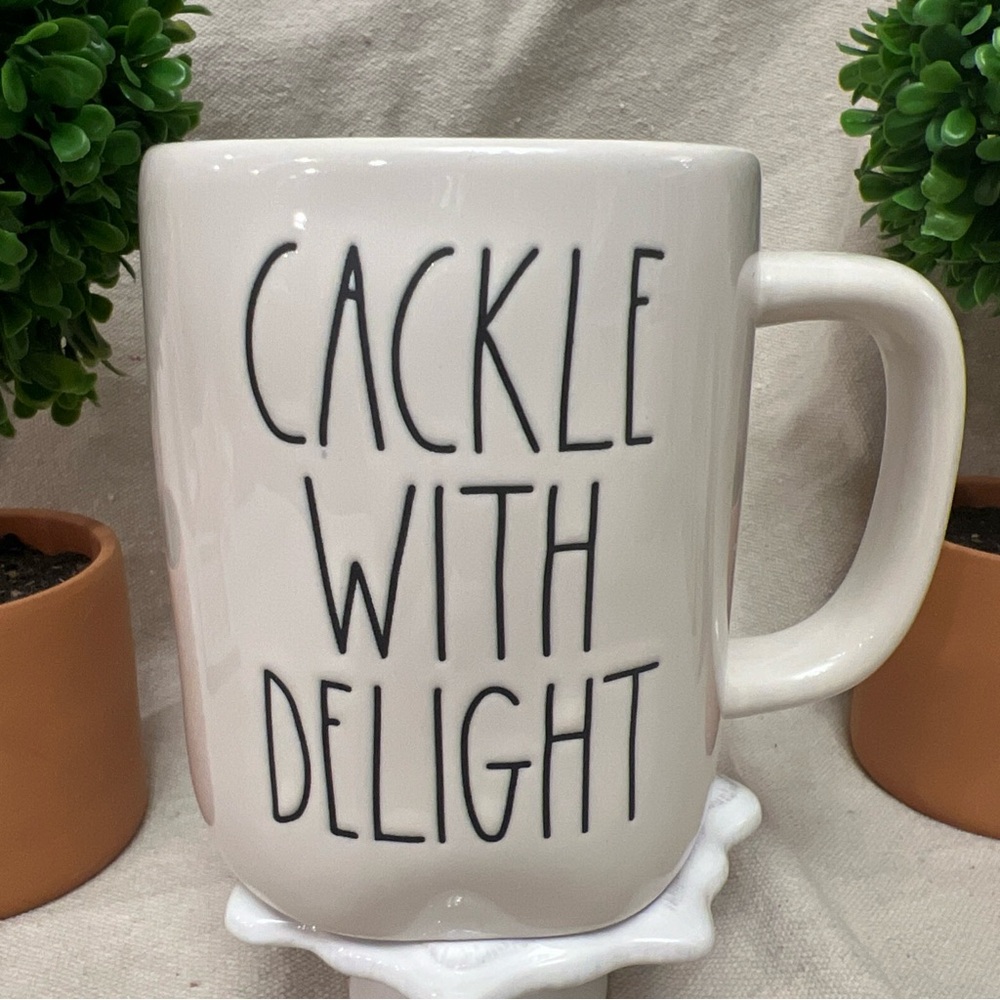 Rae Dunn White and Black Mug Cackle With Delight HALLOWEEN